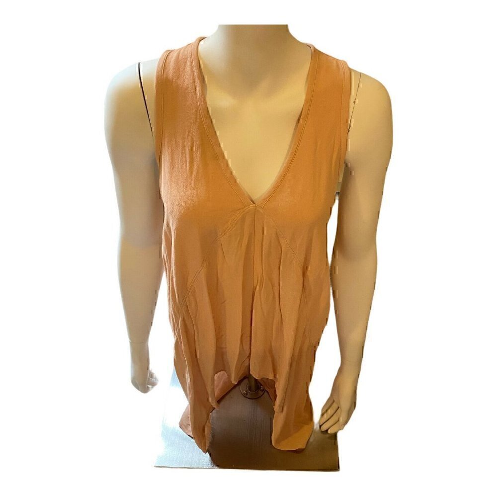 Anthopologie Womens Peach High Low V-Neck Sleeveless Flowy Layered Tank Top
